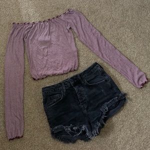 Burgundy Off the Shoulder Crop Top